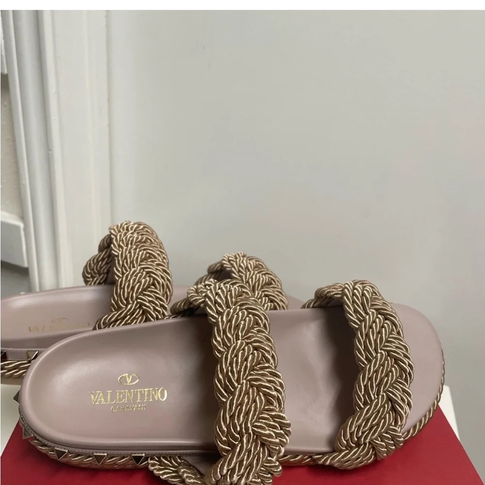 Valentino Rockstud Espadrille Braided Slides - Picture 5 of 8